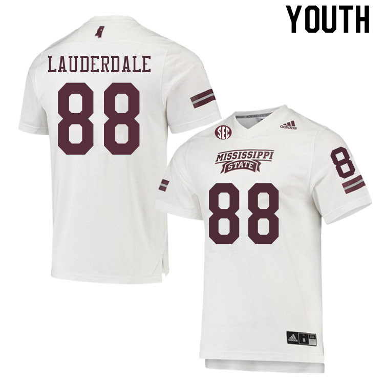 Youth #88 Nick Lauderdale Mississippi State Bulldogs College Football Jerseys Sale-White